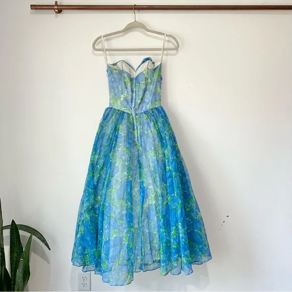 True Vintage 50’s Floral Strapless Party Prom Tea Length Dress - Picture 5 of 6